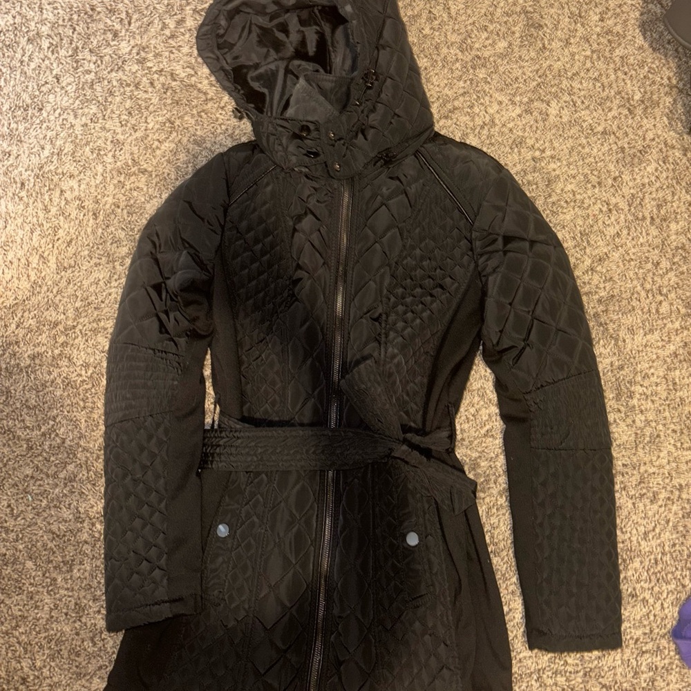 Women's Quilted Black Hooded Coat Sebby Collection